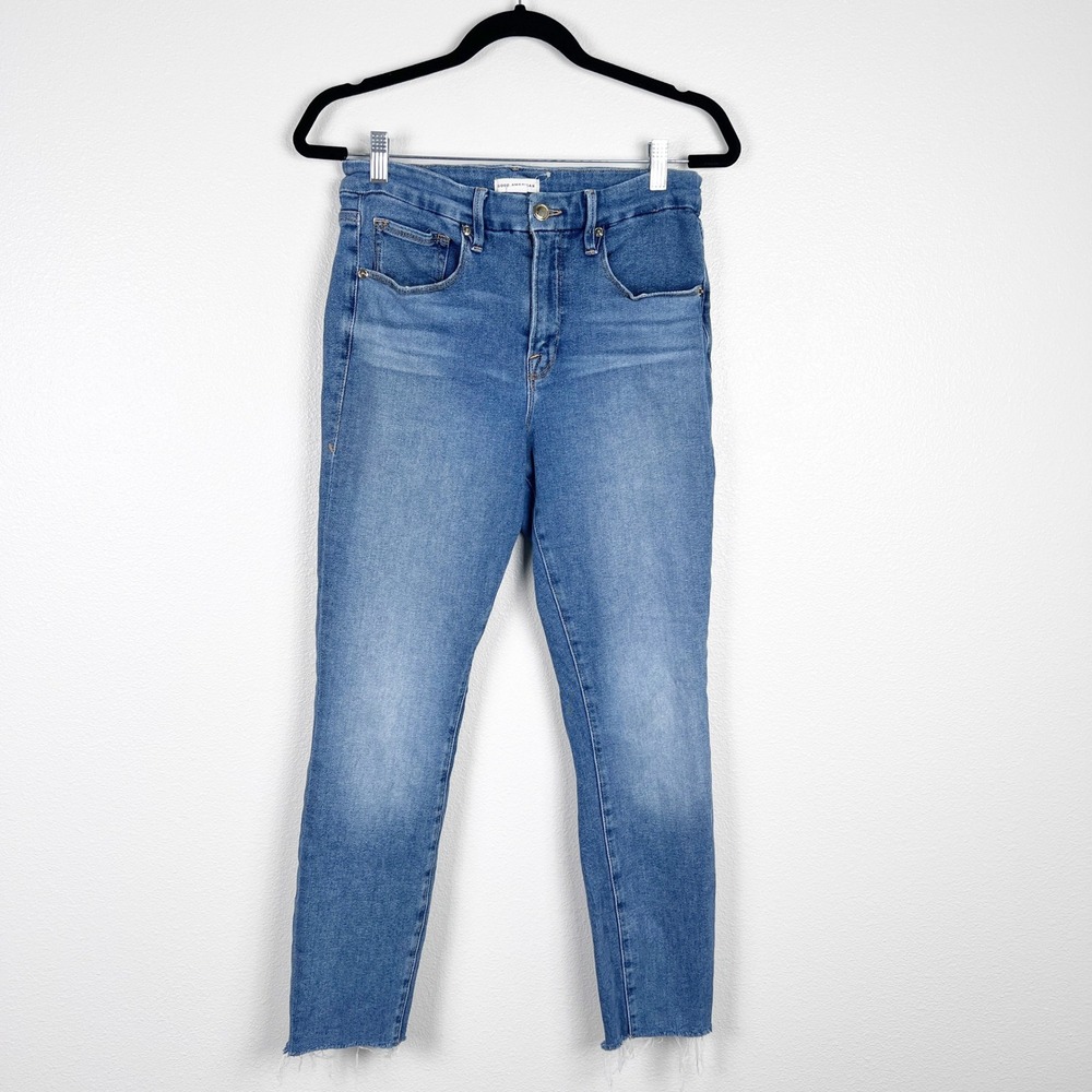 Good American Women's Skinny Raw Hem Blue‎ Jeans Sz 12
